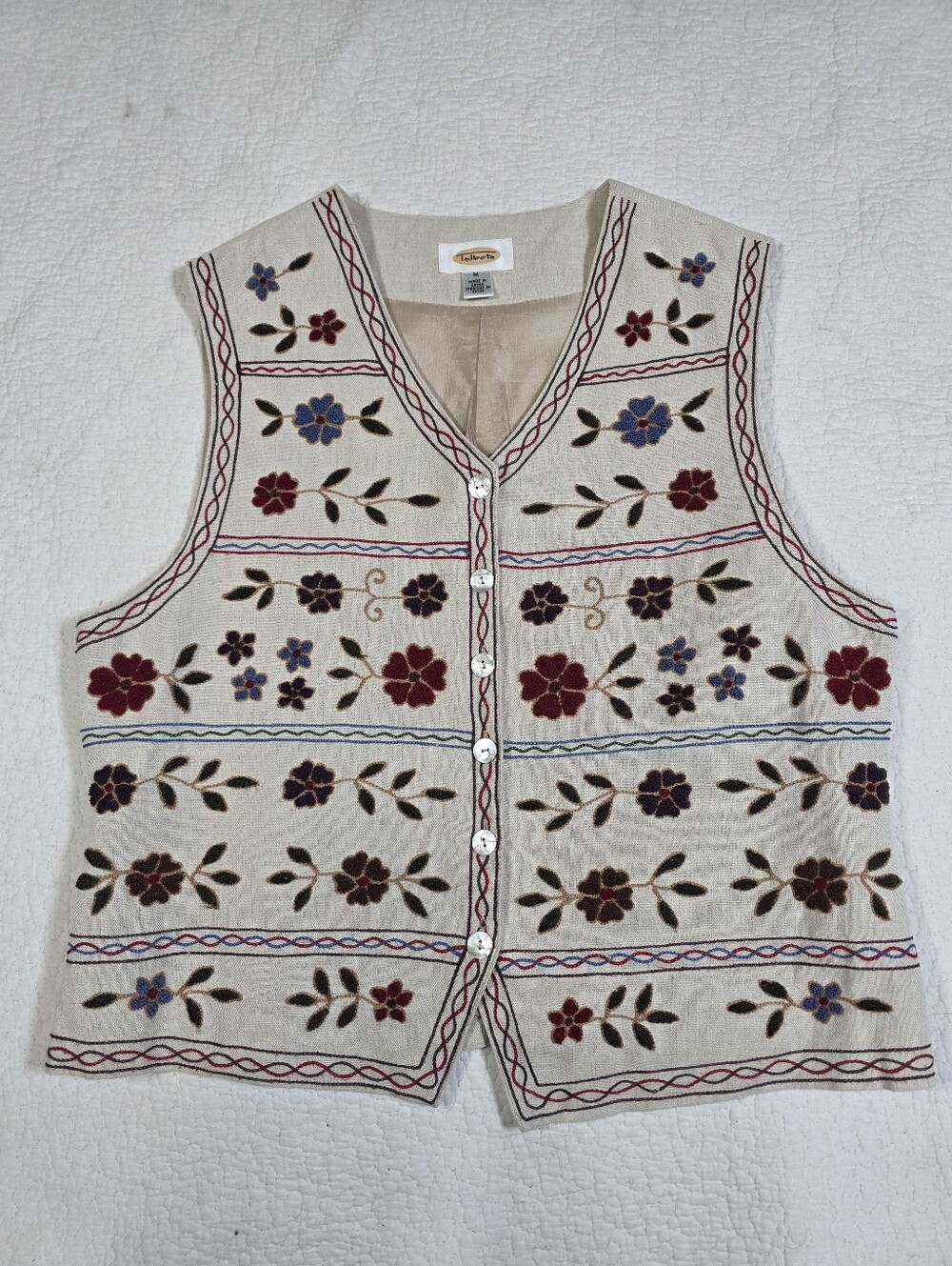 Talbots Vintage Floral Embroidered Linen Vest